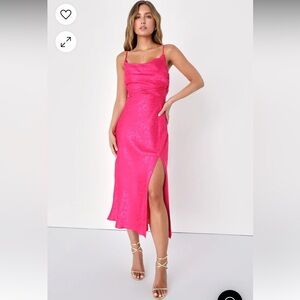 Hot Pink Satin Midi Dress